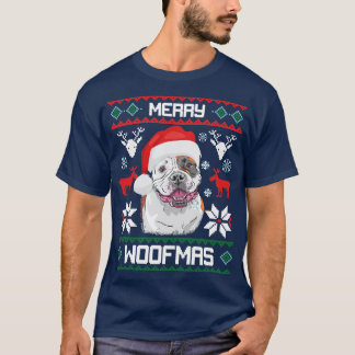 För Woofmas för amerikanbulldogg glad T-tröja jul Tee Shirt