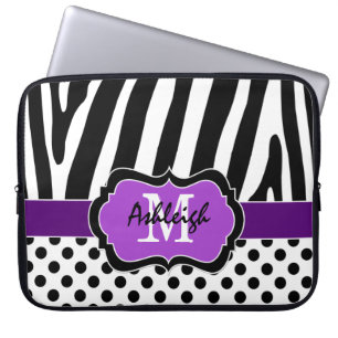 För zebra ränderpolka dots för lilor svart fodr laptop fodral
