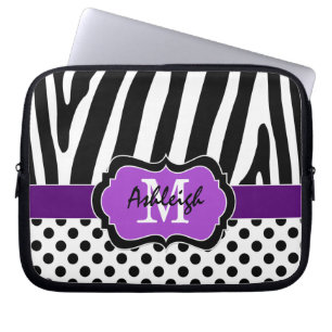 För zebra ränderpolka dots för lilor svart fodr laptop fodral