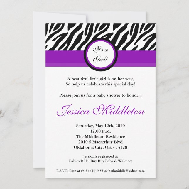 för zebra tryckbaby shower för 5x7 Roya Inbjudningar (Framsida)