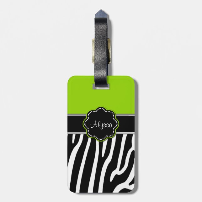 För zebra tryckpersonlig för limefrukt grön märkre bagagebricka (Baksidan Lodrät)