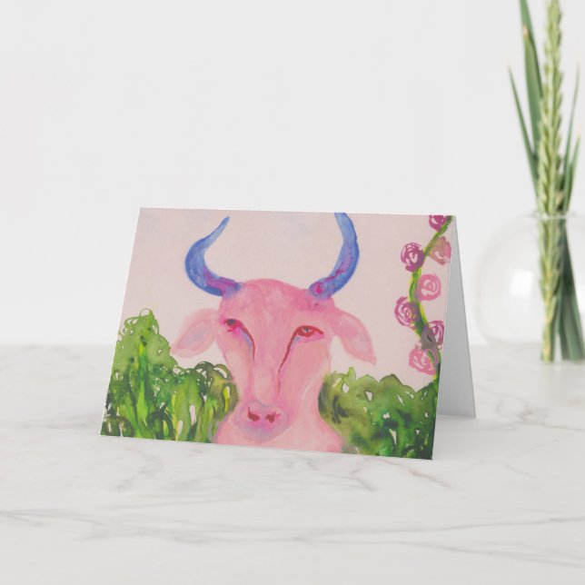 För Zodiacsymbol för Oxen rosa födelsedag Kort (Framsida)