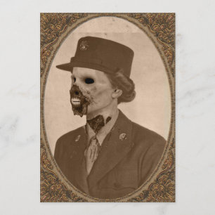 För Zombiesoldat för vintage kvinnlig halloween Inbjudningar