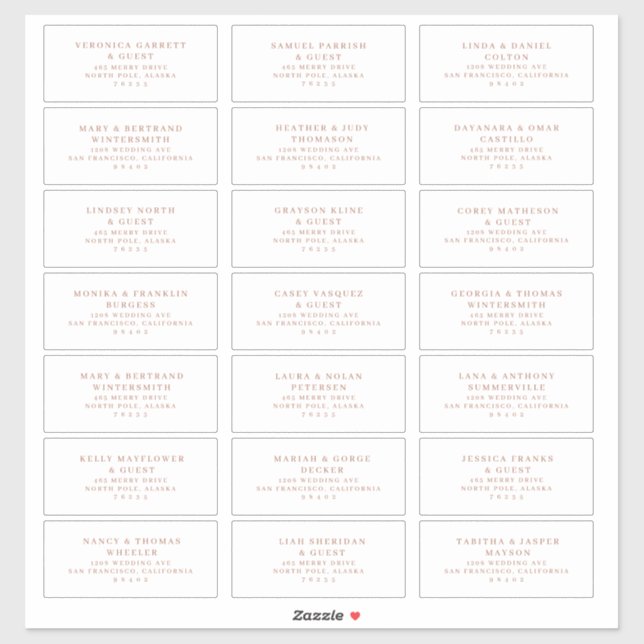 Föradresserade etiketter för gäst i bröllop Ro Gul (Ark)