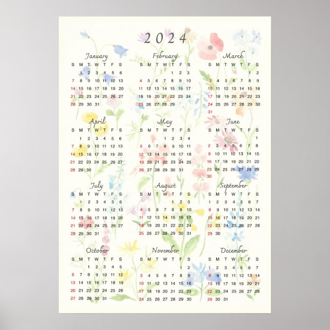 Foral 2024 kalender vattenfärg poster (Framsidan)