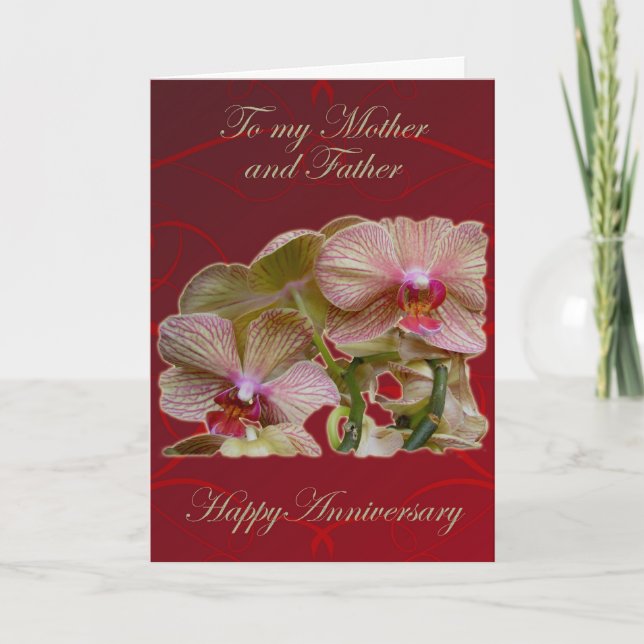 Föräldernas årsdags kort med invuxna orkidéer (Framsida)