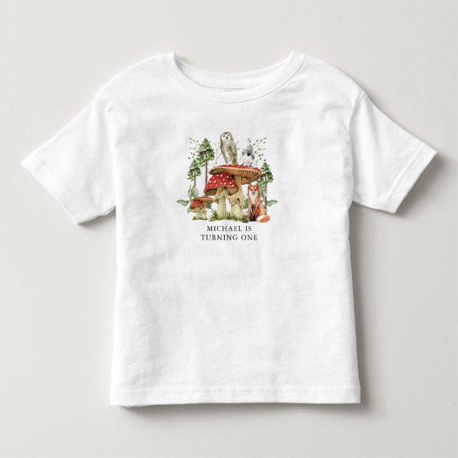 Föräldrad skogsträtt Boy First Birthday T Shirt (Framsida)
