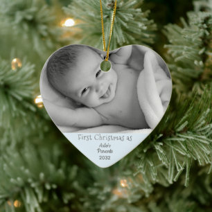 Föräldrar 1:a julfoto Pojke Son Namn Julgransprydnad Keramik