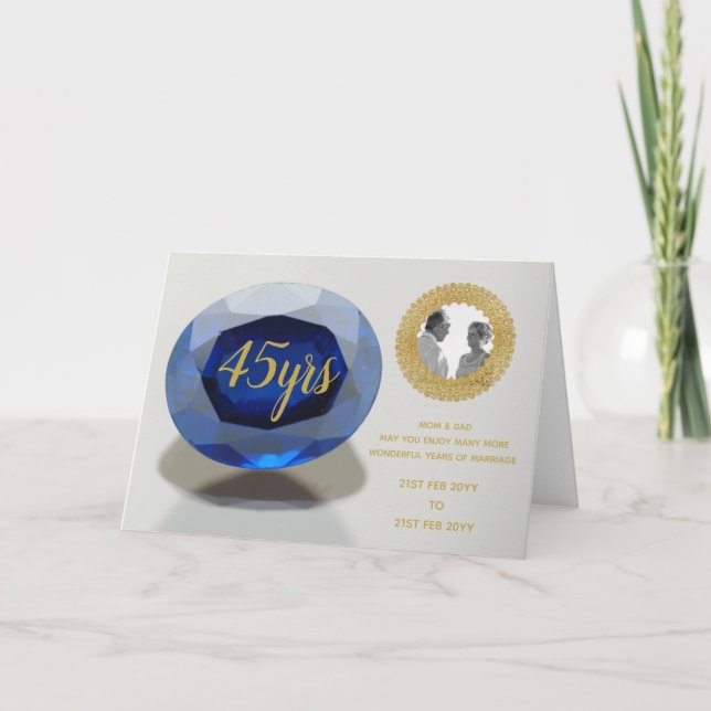 Föräldrar 45:e Bröllop-årsdagen Sapphire PHOTO Anteckningskort (Framsida)
