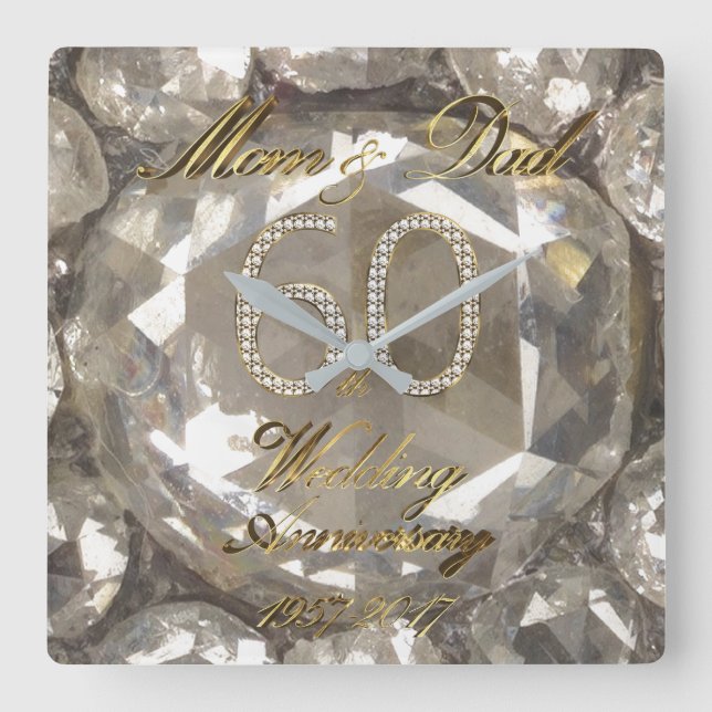 Föräldrar 60-årsdagen för Diamond Bröllop 2017 Fyrkantig Klocka (Framsida)
