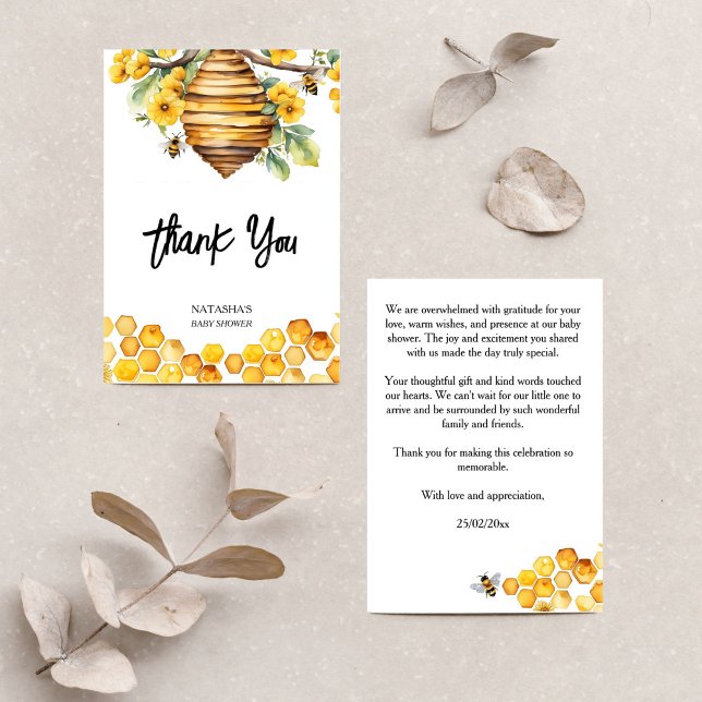 Föräldrar att bli vårens baby baby shower tack kort (Parents to bee spring bee baby shower thank you card yellow flowers bee hive honey bees thank you)