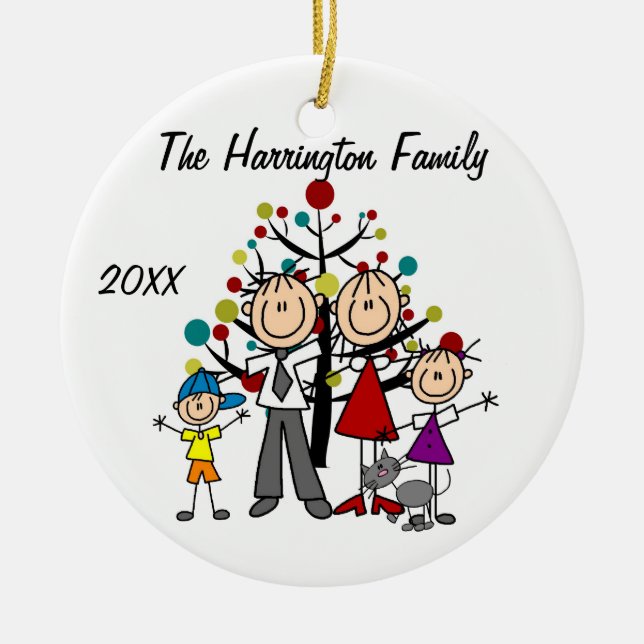 Föräldrar i anpassningsbarnas familj, flicka, pojk julgransprydnad keramik (Framsidan)