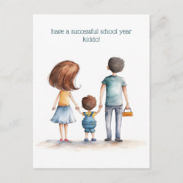 Föräldrar och skolbarn vykort