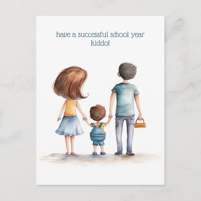 Föräldrar och skolbarn vykort (Framsida)