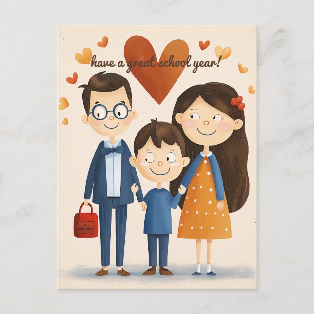 Föräldrar och skolbarn vykort (Framsida)