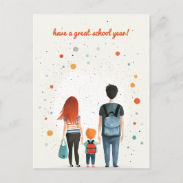 Föräldrar och skolbarn vykort