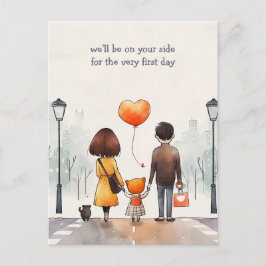 Föräldrar och skolbarn vykort