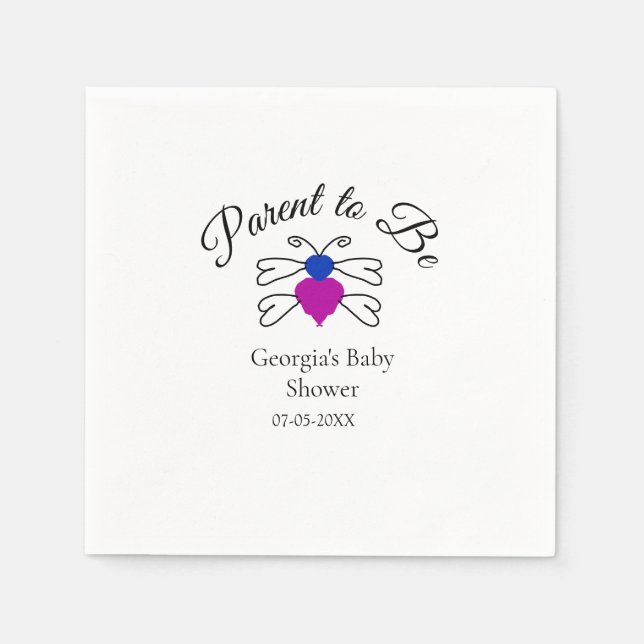 Föräldrar som ska vara blått rosa babyduschhonungs pappersservett (Framsidan)