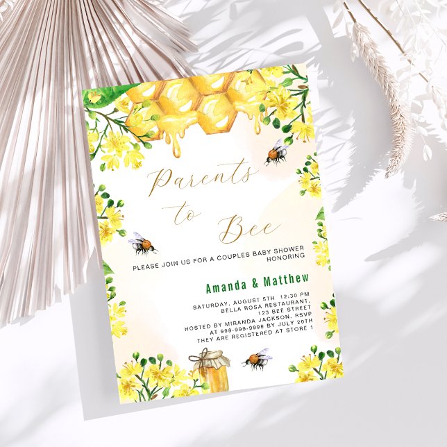 Föräldrar som ska vara gult blommigts par Baby Sho Inbjudningar (Skapare uppladdad)