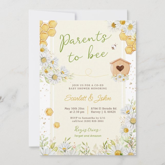 Föräldrar till Bee Bumblebee Co-ed Baby Shower I Inbjudningar (Framsida)