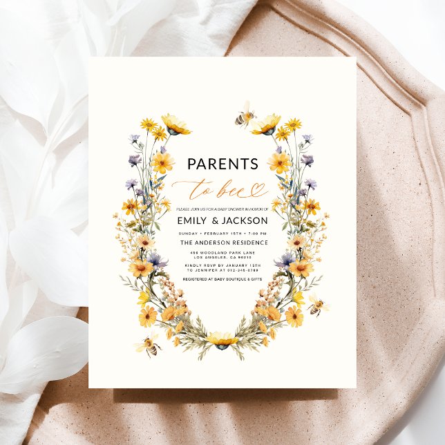Föräldrar till Bee Wildblomme Par Baby Shower Flygblad (Skapare uppladdad)
