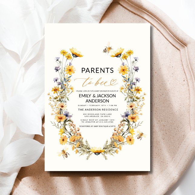 Föräldrar till Bee Wildblomme Par Baby Shower Inbjudningar (Skapare uppladdad)