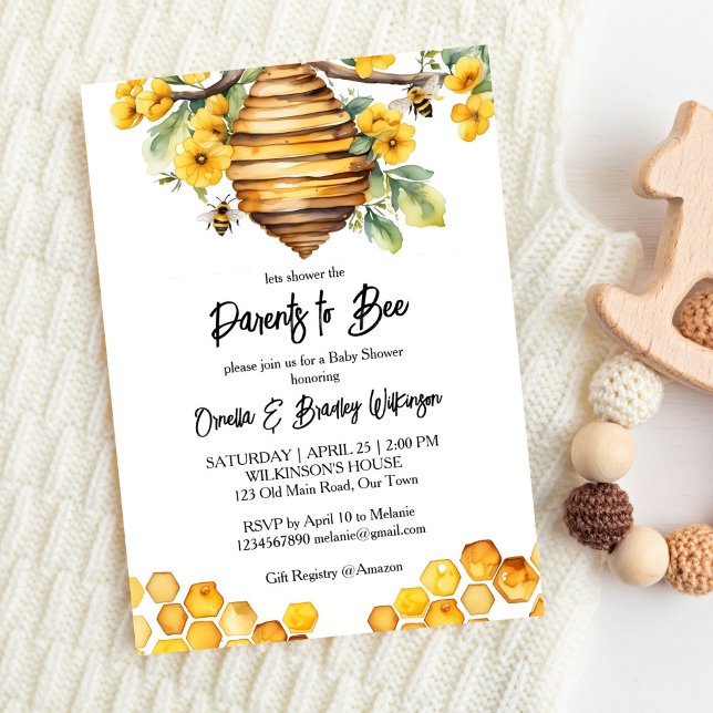 Föräldrar till bikupor i vår inbjudningar (Parents to bee spring bee baby shower editable template invitation digital download bee hive yellow)