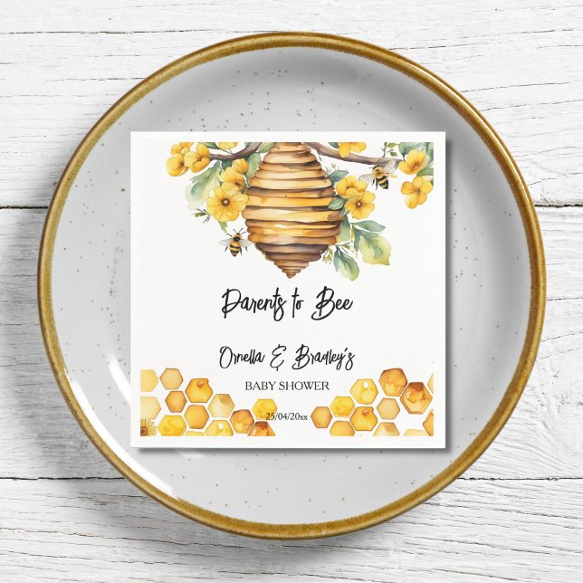 Föräldrar till bikupor i vår pappersservett (Parents to bee spring honey bee baby shower template napkins personalized tableware decor beehive)
