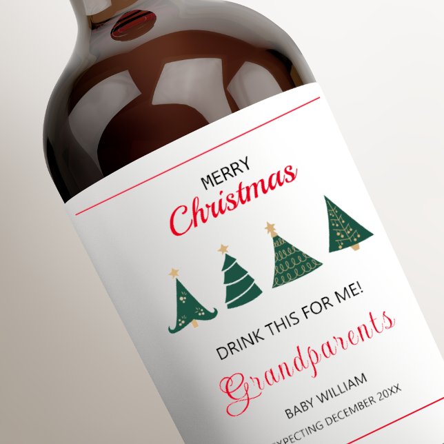 Föräldrarna för Gravid i julgran Vinflaska Etikett (Christmas Tree Pregnancy Announcement Parents Wine Label, cute ways to announce pregnancy)