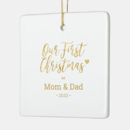 Föräldrarna guld Mamma & Pappa Första julfoto Julgransprydnad Keramik