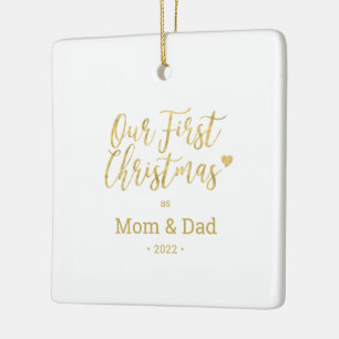 Föräldrarna guld Mamma & Pappa Första julfoto Julgransprydnad Keramik