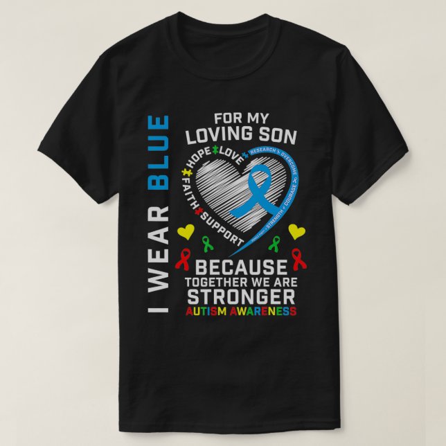 Föräldrarna Mamma Pappa Heart Puzzle Bära Blue Son T Shirt (Design framsida)