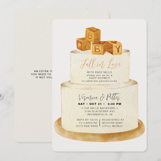 Förälska dig Neutral Höst Tårta Bebis Badr Inbjudningar (Fram/baksida)