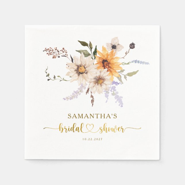 Förälska dig Rustik Guld Solroser Bröllopsfest  Pappersservett (Framsidan)