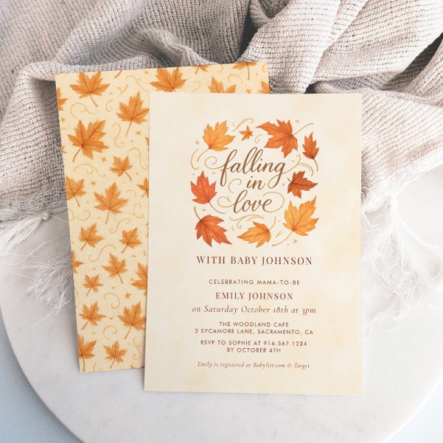 Förälskad Baby Shower-inbjudan med höstlöv Inbjudningar (Skapare uppladdad)