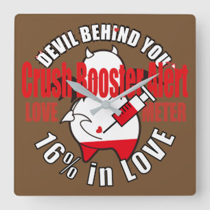 Förälskad gullig blyg djävulen fyrkantig klocka