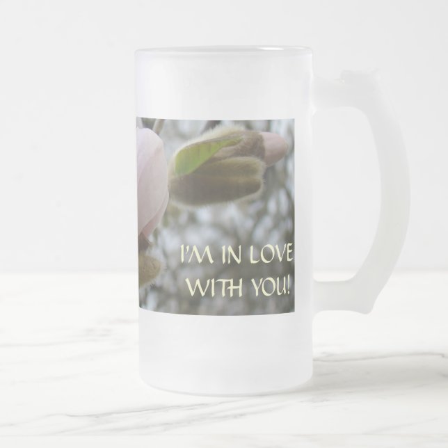 FÖRÄLSKAD i DIG! Frostad Glas Mugg MAGNOLIOR (Höger)