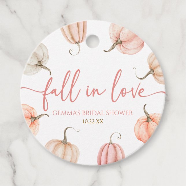 Förälskad i rosa pumpa bröllopsdusch gåvor etiketter (Framsida)