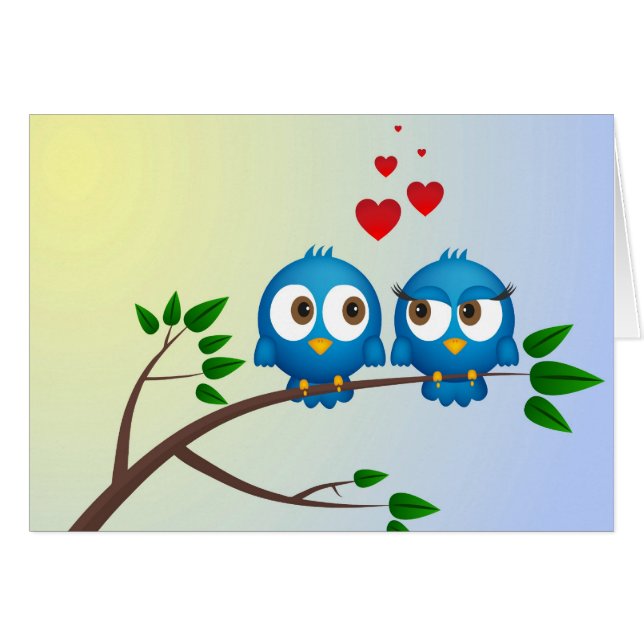 Förälskade fåglar hälsningskort (Framsidan Horizontal)