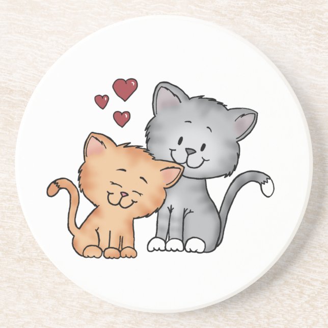 Förälskade katter - valentines daygåva underlägg sandsten (Framsidan)