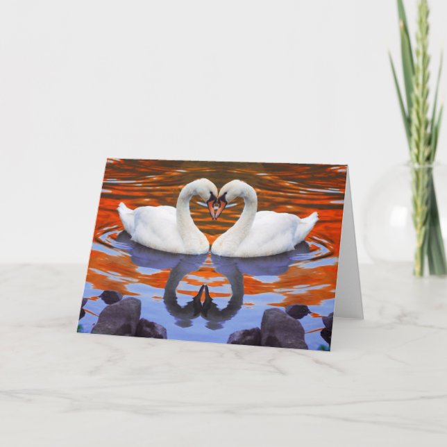 Förälskade kyssande svanar, hjärtaShapenackar Kort (Framsida)