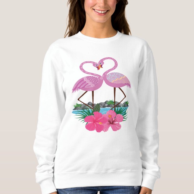 Förälskade tropiska rosa Flamingos, kvinnor T Shirt (Framsida)