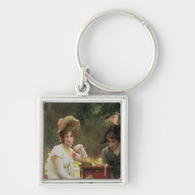 Förälskat 1907 fyrkantig silverfärgad nyckelring (Framsidan)