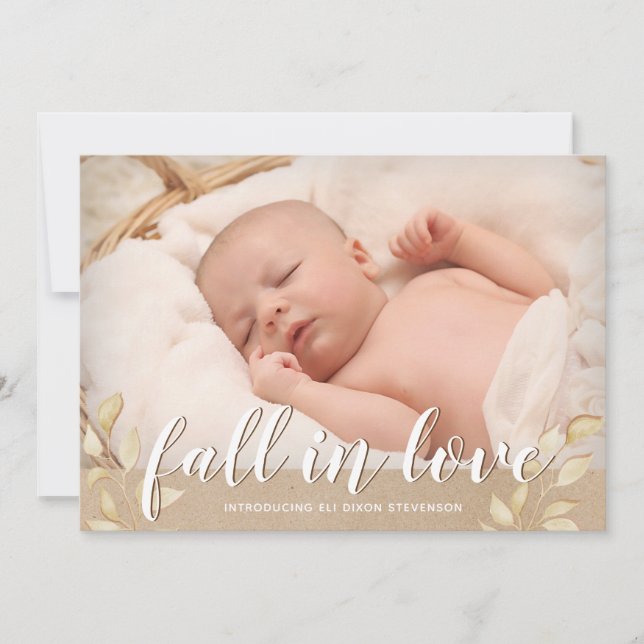 Förälskat" födelsemeddelande för höst löv "nedgång tack kort (Framsida)