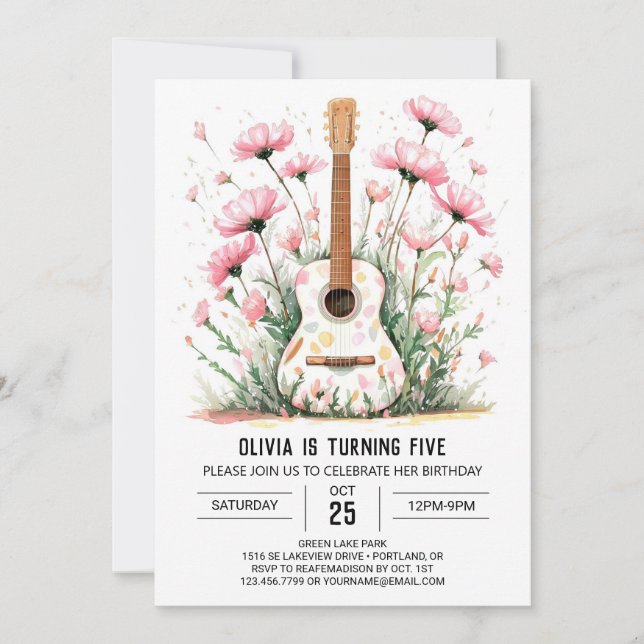 Förändrad akustisk ballad Guitar-födelsedag Inbjudningar (Framsida)