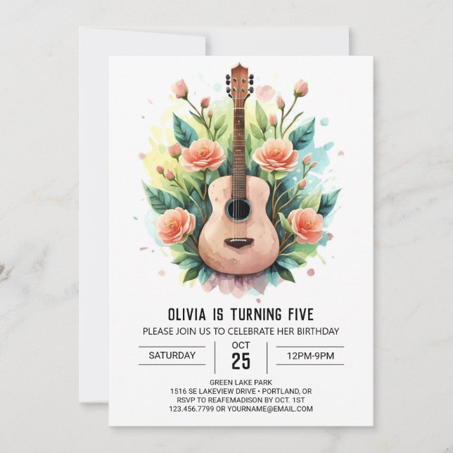 Förändrad akustisk ballad Guitar-födelsedag Inbjudningar (Framsida)
