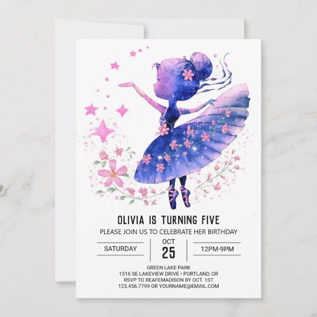 Förändrad Anpassningsbar Ballerina Birthday Inbjudningar (Framsida)