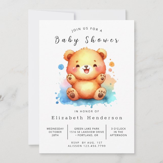 Förändrad Anpassningsbar Bear Baby Shower Inbjudningar (Framsida)