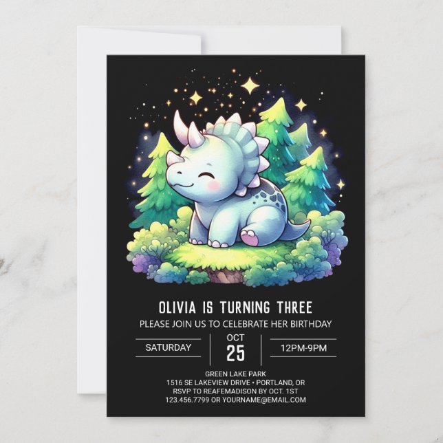 Förändrad Anpassningsbar Triceratops Birthday Inbjudningar (Framsida)