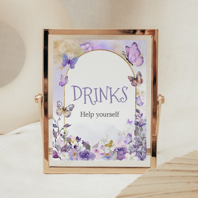 Förändrad Blommigt Butterfly Baby Shower Drinks Poster (Enchanted Floral Butterfly Arch Baby Shower Drinks Sign)